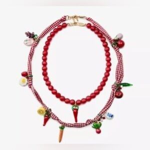 Zara Fancy Fruit Gingham 2 layer Fashion Necklace🍒ZARA NWOT